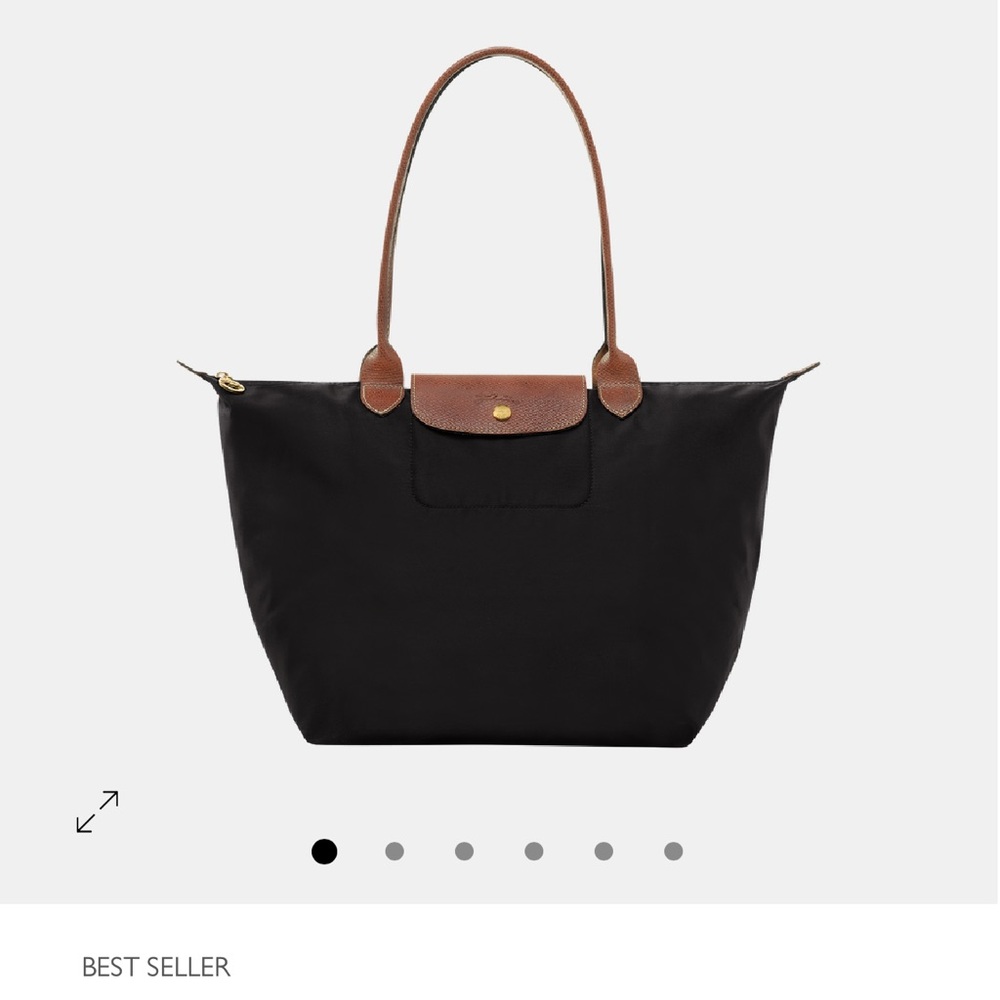 Longchamp Le Pliage Large Black and Brown Tote with Signature Foldable Design